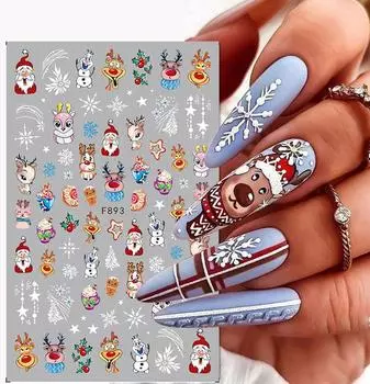 3D Рождественская наклейка для ногтей, зимняя снежинка, Холли, мандарины, мультяшная Санта-Птица, 2023, новогоднее украшение для дизайна ногтей F794