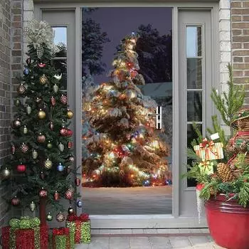 3D рождественские наклейки для украшения дверей, линии, цветы, обои для гостиной, домашний декор, художественные наклейки для спальни 77x200cm