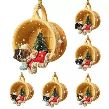 3D рождественские подвесные украшения подвески украшения для самолетов домашние животные собаки акриловые праздничные принадлежности