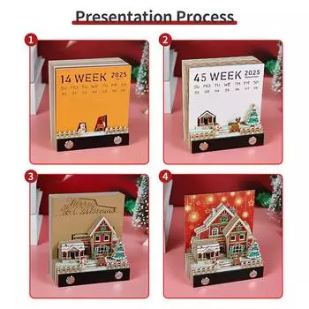 3D Рождественский Дом Календарь С Подсветкой Креативный Настольный Календарь Заметки Сделай Сам Блокнот Художественный Календарь Бумага Резьба Подарочный Дом Скульптура A
