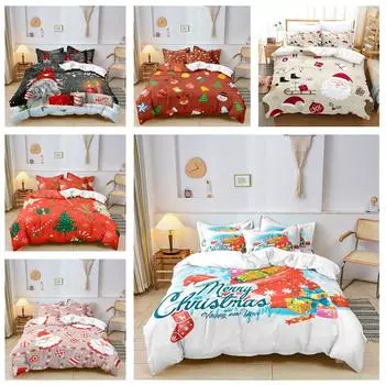 3D Рождественский комплект постельного белья С Новым годом Пододеяльник 2/3 шт. Праздничный подарок DE200 * 200 Полноразмерный микрофибра Быстросохнущий мягкий домашний текстиль Baby 100x135cm