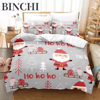 3D Рождественский комплект постельного белья Queen Bedding Duvet Cover Set Bedding Bed Cover Cotton Queen Bed Cover Set Bed Set Bedding EU single(135x200cm)&set