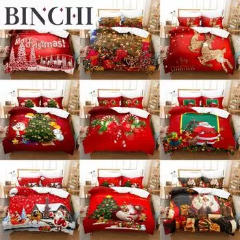 3D Рождественский комплект постельного белья с пододеяльником, пододеяльником, наволочкой, постельным бельем, двуспальным, двуспальным, односпальным, 3 шт., 2 шт., спальня EU single(135x200cm)
