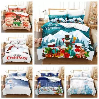 3D Рождественский комплект постельного белья С Новым годом Пододеяльник Наволочка 2/3 Праздничный подарок AU140 * 210 Полный размер Быстросохнущий мягкий домашний текстиль Baby 100x135cm