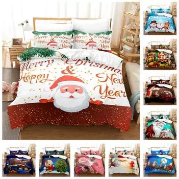 3D Рождественский комплект постельного белья С Новым годом, пододеяльник, 2/3 шт., мягкая молния AU140 * 210, полноразмерное украшение из микрофибры для спальни DE 100x135cm