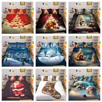 3D Рождественский комплект постельного белья для дома, подарочный узор, чехол для постельного белья, наволочка, 2/3 шт., AU240 * 270, полноразмерная односпальная/двуспальная кровать, мягкое украшение для спальни DE 100x135cm