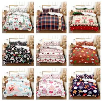 3D Рождественский комплект постельного белья С Новым годом, пододеяльник, 2/3 шт., мягкая молния AU140 * 210, полноразмерное украшение из микрофибры для спальни DE 100x135cm