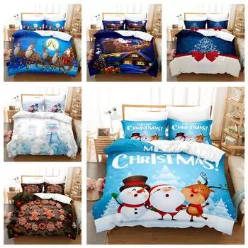 3D Рождественский комплект постельного белья с Новым годом, одеяло и наволочка, 2/3 шт. AU180 * 210, полноразмерный праздничный подарок, мягкий моющийся домашний текстиль Baby 100x135cm