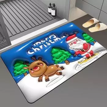 3D Рождественский напольный коврик для входной двери, декоративный ковер с Санта-Клаусом, праздничная атмосфера, абсорбент для ванной комнаты, быстросохнущий нескользящий коврик 40*60cm