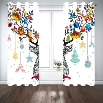 3D Рождественский олень с дизайном лося, с Новым годом, 2 шт., бесплатная доставка, тонкая занавеска для окна для гостиной, спальни, декора 100W130H(CM)40x51in&Hook