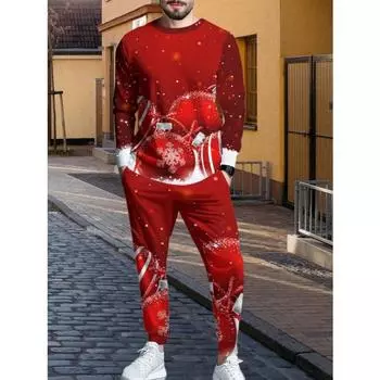 3D рождественский принт мужская футболка с длинным рукавом удобная графическая и повседневные спортивные штаны комплект дышащая активная одежда для занятий спортом на открытом воздухе S