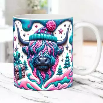 3D Рождество Рождество Керамическая Кофейная Кружка Чайная Чашка Кружка с Хайлендской Коровой 301-400ml