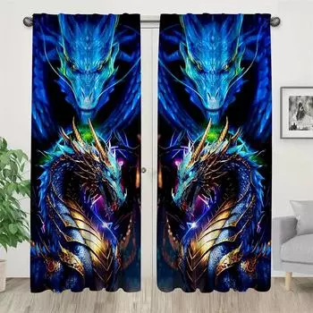 3D Sacred Blue Dragon Шторы Wild Wolf Шторы 2 шт Детская комната Спальня Шторы Гостиная Кухня Дверь Балкон Домашний декор W50xH130(CM)x2pcs&Hook