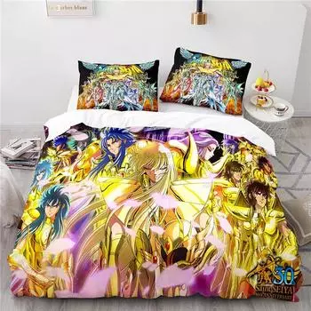 3D Saint Seiya Pattern Duvet Cover Set with Pillowcase New Bedding Set Single Double Twin Full Queen King Size for Bedroom Decor 228x228cm