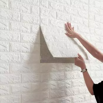 3D самоклеящиеся обои из вспененного кирпича для стен спальни - водостойкие и влагостойкие настенные наклейки для украшения 35cm*35cm, thickened, gold-plated