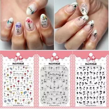 3D самоклеящиеся переносные водные наклейки для ногтей, летние наклейки для ногтей, наклейки для ногтей, маникюрные наклейки