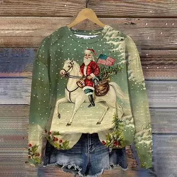 3D Санта-Клаус принт толстовки смешные рождественские женские пуловеры женские толстовки с длинным рукавом с круглым вырезом модная рождественская женская одежда S