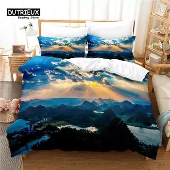 3D Scenery Bedding Set, 3Pcs Duvet Cover Set, Soft Comfortable Breathable Duvet Cover, For Bedroom Guest Room Decor EU single(135x200cm)