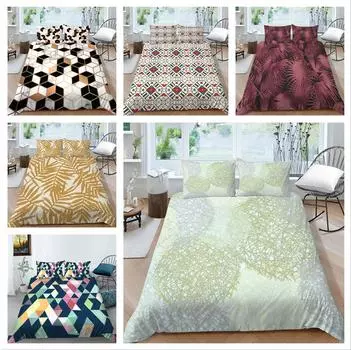 3D семейное постельное белье, односпальная двуспальная кровать, полноразмерное винтажное постельное белье с графическим принтом, наволочка и пододеяльник с геометрическим узором, моющееся украшение для дома UK Single 135x200cm