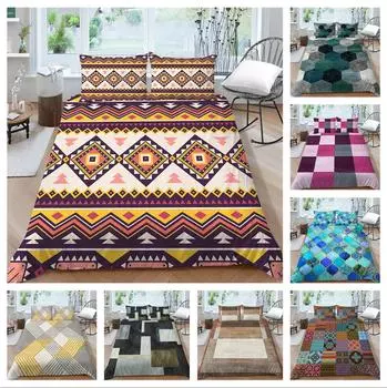 3D семейное постельное белье, односпальная двуспальная кровать, полноразмерная серия с графической печатью, постельное белье с геометрическим узором, наволочка и пододеяльник, моющееся украшение для дома UK Single 135x200cm