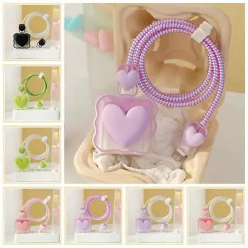 3D Сердце 3D Сердце Зарядное устройство Защитное устройство Wave Edge Мобильный телефон Кабель Защитное устройство Кабель для зарядки pink-pink line