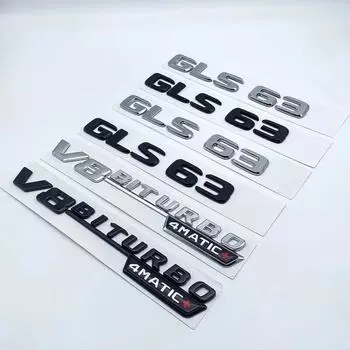 3D серебристо-черные буквы GLS63 V8 Biturbo ABS эмблема для Mercedes Benz AMG X166 Стайлинг автомобиля крыло багажника табличка с логотипом наклейка A M G 1pcs матовый черный