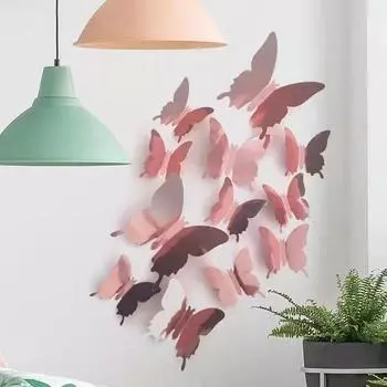 3D Серебряная зеркальная наклейка на стену в виде бабочки для кафе, ресторанов и таверн 12 pieces синий