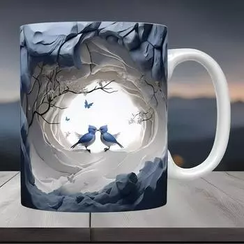 3D Североамериканский кардинал Холли Красная птица кардинал Керамическая кофейная кружка Чашка для воды Птицы 301-400ml