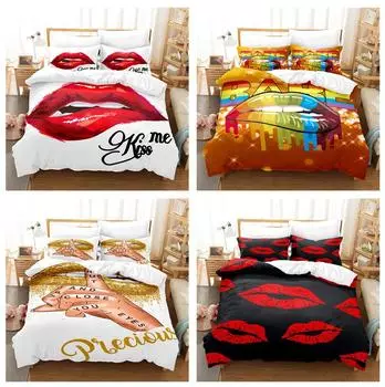 3D сексуальный комплект постельного белья с красной губой из микрофибры, роскошный пододеяльник с принтом, наволочка 2/3, подарок на день рождения AU180 * 210, полноразмерный быстросохнущий мягкий домашний текстиль Baby 100x135cm