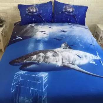 3d Shark Duvet Cover With Pillow Cases Marine Animal Quilt Cover Bedding Set New Twin2pcs