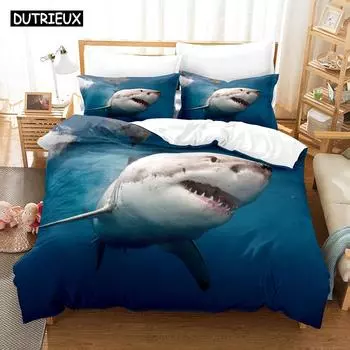 3D Shark Series Bedding Sets Duvet Cover Set With Pillowcase Twin Full Queen King Bedclothes Bed Linen US Queen(228x228cm