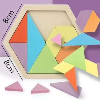 3D шестиугольные деревянные пазлы развивающие игрушки для детей дошкольного возраста Tangram Board Brain Iq Test Game Монтессори игрушки Подарки as pic