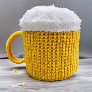3D-шляпа в виде пивной кружки с ручкой, мягкая, приятная для кожи, теплая, вязаная, забавная шапка