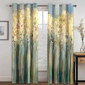 3D шторы Golden Flowering Ironwood 2-сторонняя окрашенная настенная штора для гостиной, спальни, кухни, балкона, оконного декора 50W130H(CM)X2PCS&Grommet Top