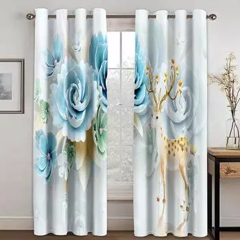 3D шторы-розы красные, золотые, синие, цветочные, романтический декор, роскошная гостиная, спальня, кухня, балкон, 2 панели 50W130H(CM)X2PCS&Grommet Top
