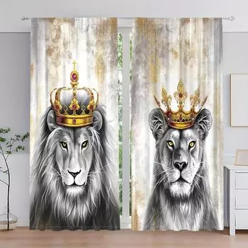 3D Шторы с изображением животных «Король Лев», любимые шторы детей «Тигр», декор для спальни, 2 панели, домашний декор W50X130H(CM)X2PCS&Grommet Top