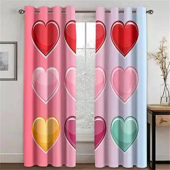 3d шторы с рисунком любви красочные красные персиковые сердечки шторы балкон гостиная окно декоративные шторы 2 панели 50W130H(CM)X2PCS&Grommet Top