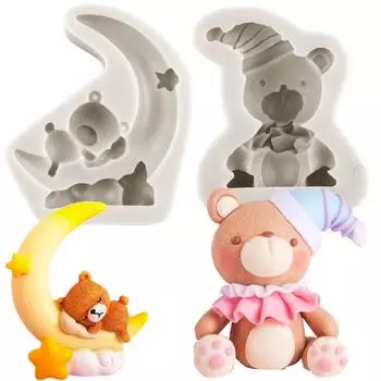 3D силиконовая форма с лунным медведем, инструменты для украшения торта на день рождения, помадка, шоколадные конфеты, форма из эпоксидной смолы, аксессуары для выпечки своими руками красный