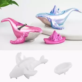 3D Simulation Whale Silicone Molds with Lid Fish Shape Candle Jar Vessel Mould Concrete Storage Box Resin Flowerpot Crafts Mold
