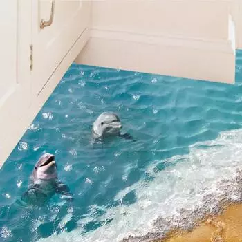 3D синий морской дно стикер пляж стикер стены водостойкие съемные настенные наклейки для украшения дома