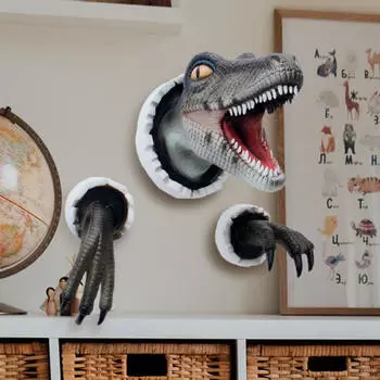 3D Скульптуры динозавров, монтируемые на стену, Статуэтки из смоляных голов, Украшения для дома для входной двери, жёлтый