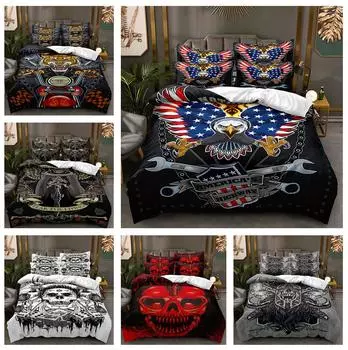 3D Skull Bedding Set Boys and Men Down Duvet Covers Pillowcases 2/3pcs Teenagers Kid Gifts Luxury Home Textiles Baby 100x135cm