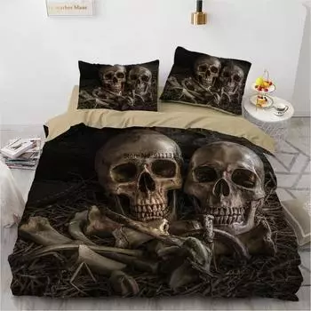 3D Skull Bedding Sets Duvet Quilt Cover Set Comforter Bed Linen Pillowcase King Queen Full Double Home Texitle EU Single 135x200cm