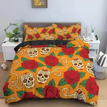 3D Skull Print Bedding Set Skeleton Duvet Cover Comforter Covers For Bedroom Twin King Size Quilt Cover With Pillowcase 23 PCS 70x133cm 2pcs