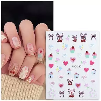 3D сладкие наклейки для ногтей, дизайны, рельефный бант для торта, вишневый бант, наклейка для ногтей, самоклеящаяся, аксессуары для маникюра своими руками, украшения