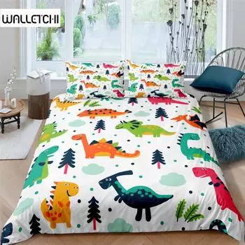 3D Small Dinosaur Cartoon Cute Simple Bedding Set Couple King Single Size for Kids Children Polyester Quilt Cover Pillow Case EU single(135x200cm)