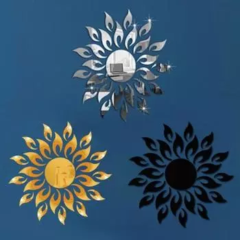 3D Солнце Цветок Зеркальный Эффект Стикер Стены Искусство Гостиная Домашняя Наклейка Фреска Декор золотистый