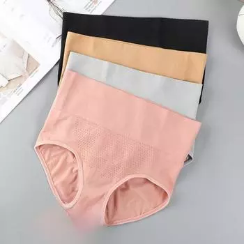 3D сотовые бесшовные женские трусы с высокой талией из чистого хлопка, утягивающие промежность, приподнимающие бедра, треугольные трусы для женщин One Size серый