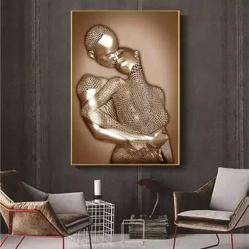 3D современная металлическая фигурка, статуя, художественная картина на холсте, романтические абстрактные постеры и принты, настенные панно для гостиной, домашний декор 20x30cm белый