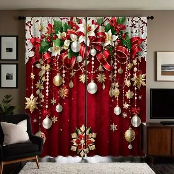 3D Современная Рождественская елка и красочные украшения Принт Полупрозрачные шторы Панели - 2 шт Карманные оконные шторы для спальни (W50cmxH130cm)x2&Rod Pocket